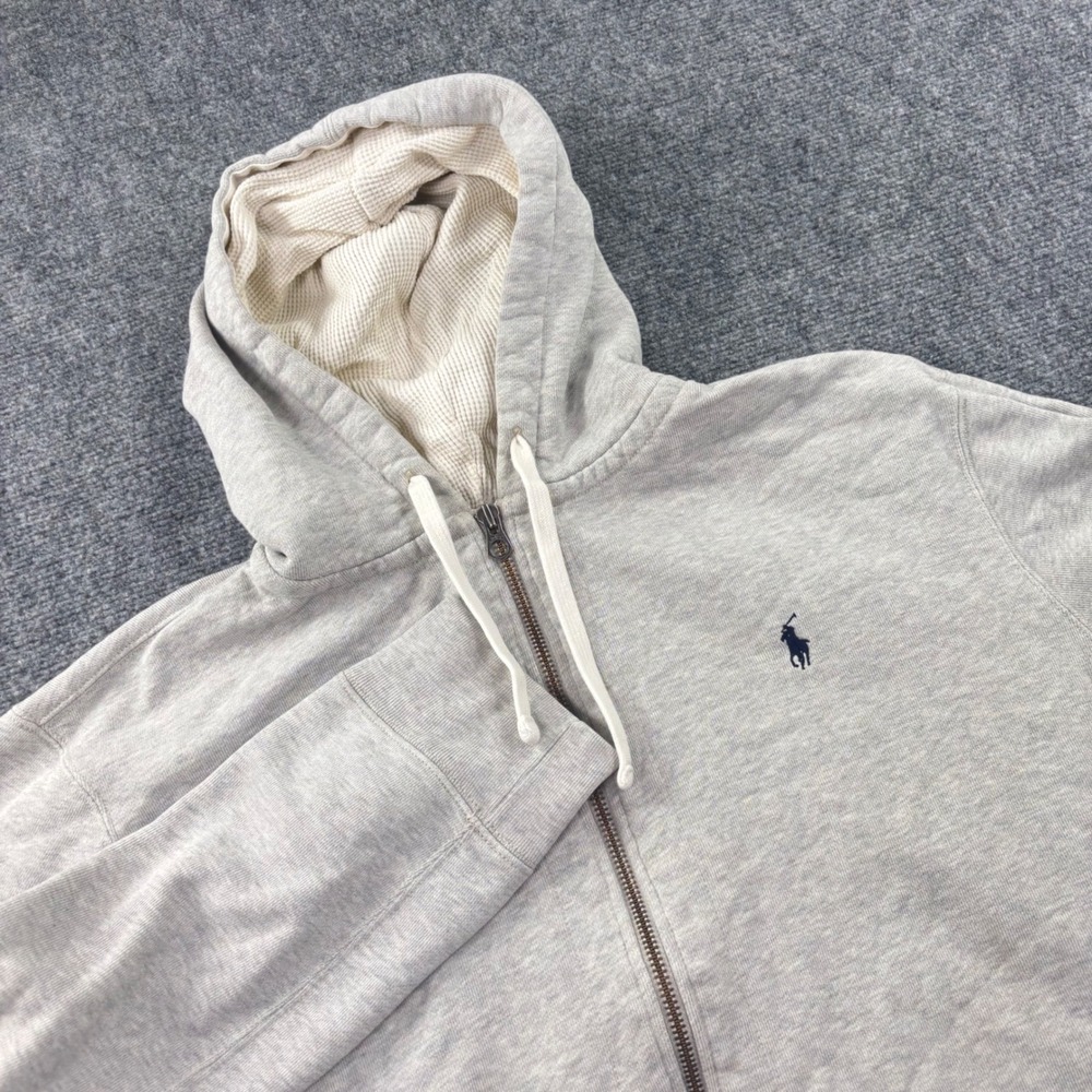 Polo Ralph Lauren Full Zip Hoodie XXL Gray Waffle Lined Cotton Blend‎ Mens